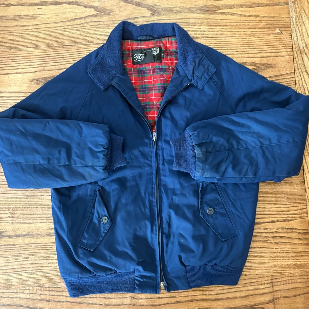 Vintage‎ 80s Filene’s Boston Navy Plaid Quilt Lined Bomber Jacket